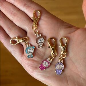 Cute Labubu Keychain Set with Gold Clips